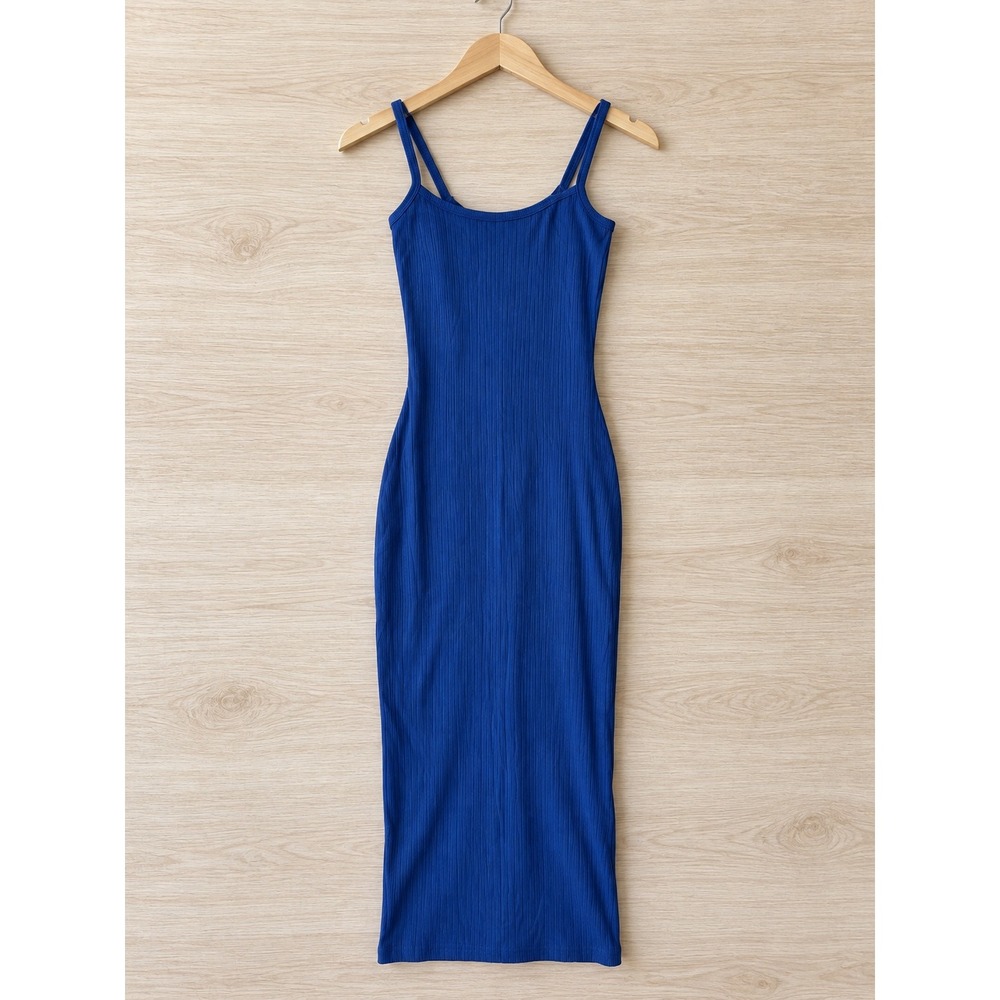 Zenana Cami Bodycon Midi Dress Royal Blue Ribbed Knit New With Tags Sizes S M L